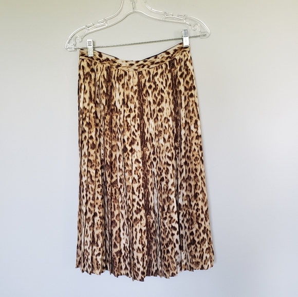 JCrew Pleated Leopard Print Pleated Midi Skirt WQ5797 Neutral Sz 2 - Picture 2 of 5